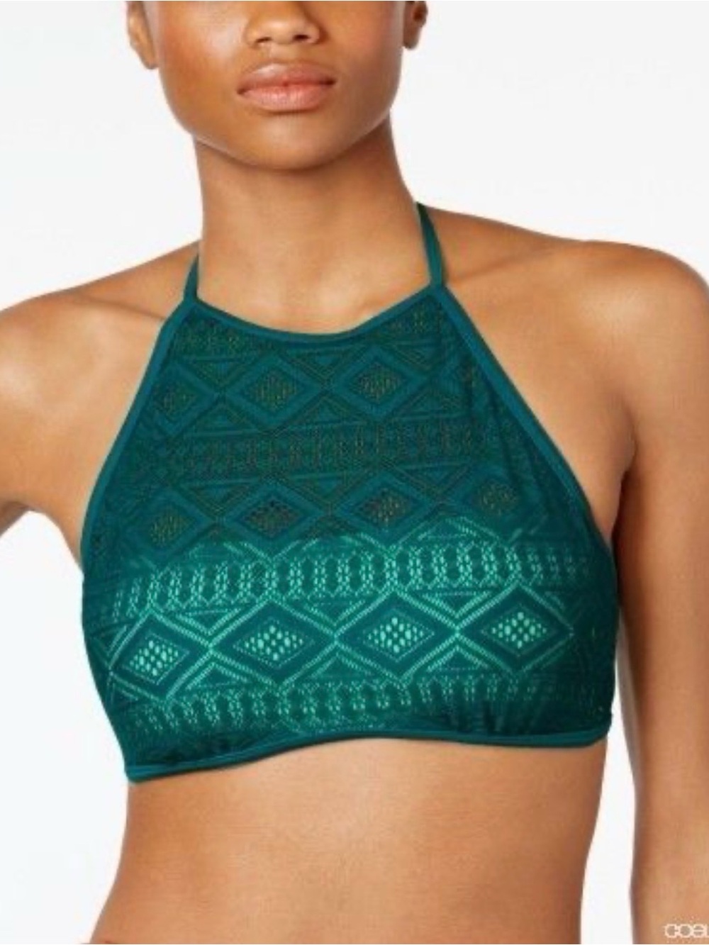 Hula Honey Halter Bikini Swim Top Aqua-Green Turquoise Crochet Sz Lg NEW NWT